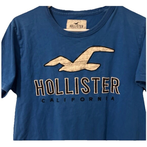 VTG Y2K Hollister Rare American Flag Patch Sleeve Men T-shirt M Blue Logo Bird - Picture 7 of 9